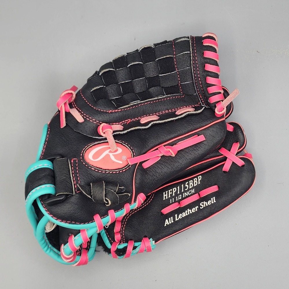 Rawlings Baseball Glove Kids 11.5 Black Pink HFP115BBP Midnight Series Leather